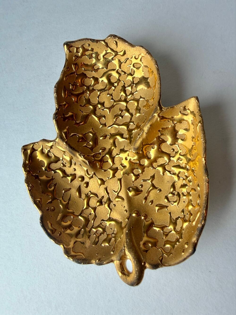 Vintage White Ceramic Leaf Dish 5" Crazed Gold Luster Trinket Dish Tray MCM